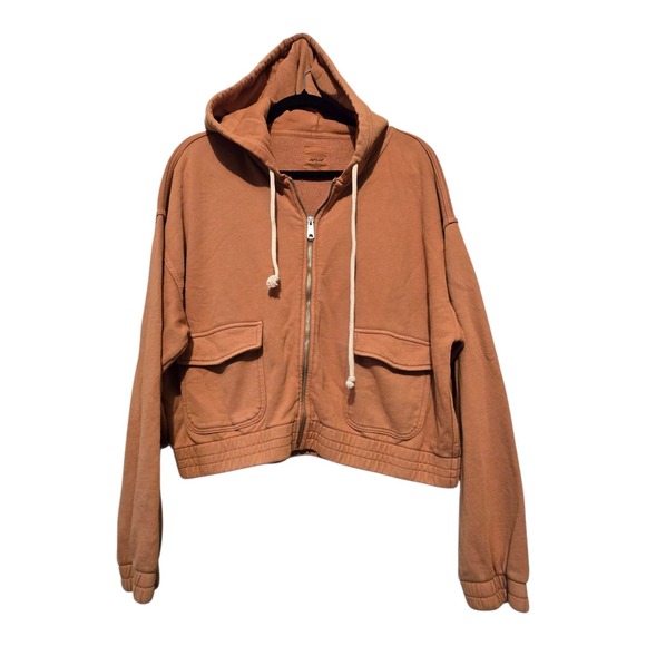 aerie Tops - Aerie Cropped Zip Hoodie Women XL Orange Pockets Cotton Blend Athleisure Comfort